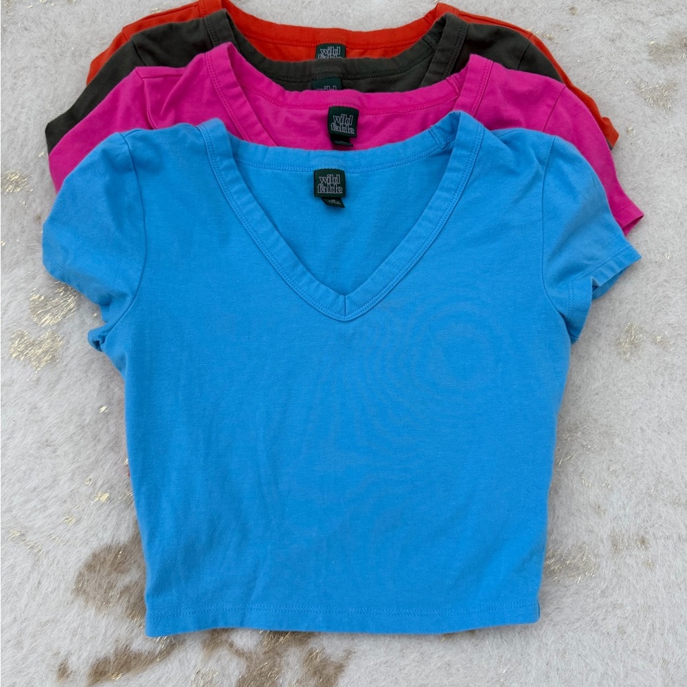 Wild Fable Women's V-Neck Crop Tee Bundle - Blue, Pink, Olive, Orange